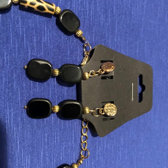Black, Gold, and Animal Print Necklace and Earrings - Picture 3 of 3